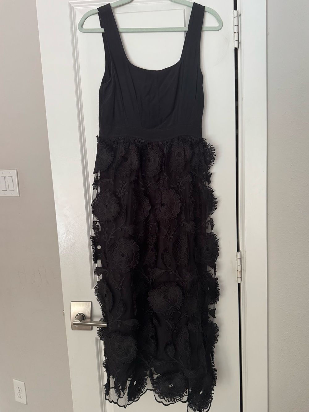Anthropologie Black Midi Dress with Floral Texture